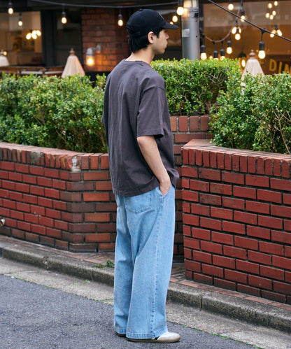 接觸冷感2褶皺寬鬆牛仔褲