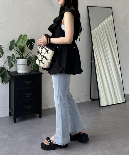 中高腰開叉彈力喇叭牛仔褲