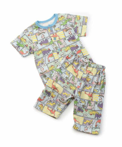 前開涼爽睡衣 恐龍漫畫圖案_接觸冷感