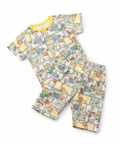 前開涼爽睡衣 恐龍漫畫圖案_接觸冷感