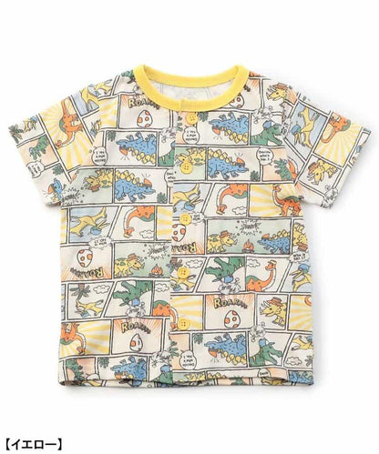 前開涼爽睡衣 恐龍漫畫圖案_接觸冷感