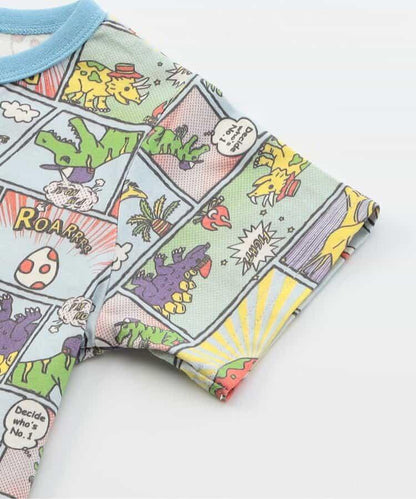 前開涼爽睡衣 恐龍漫畫圖案_接觸冷感