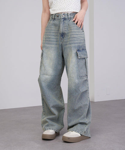 牛仔工裝褲