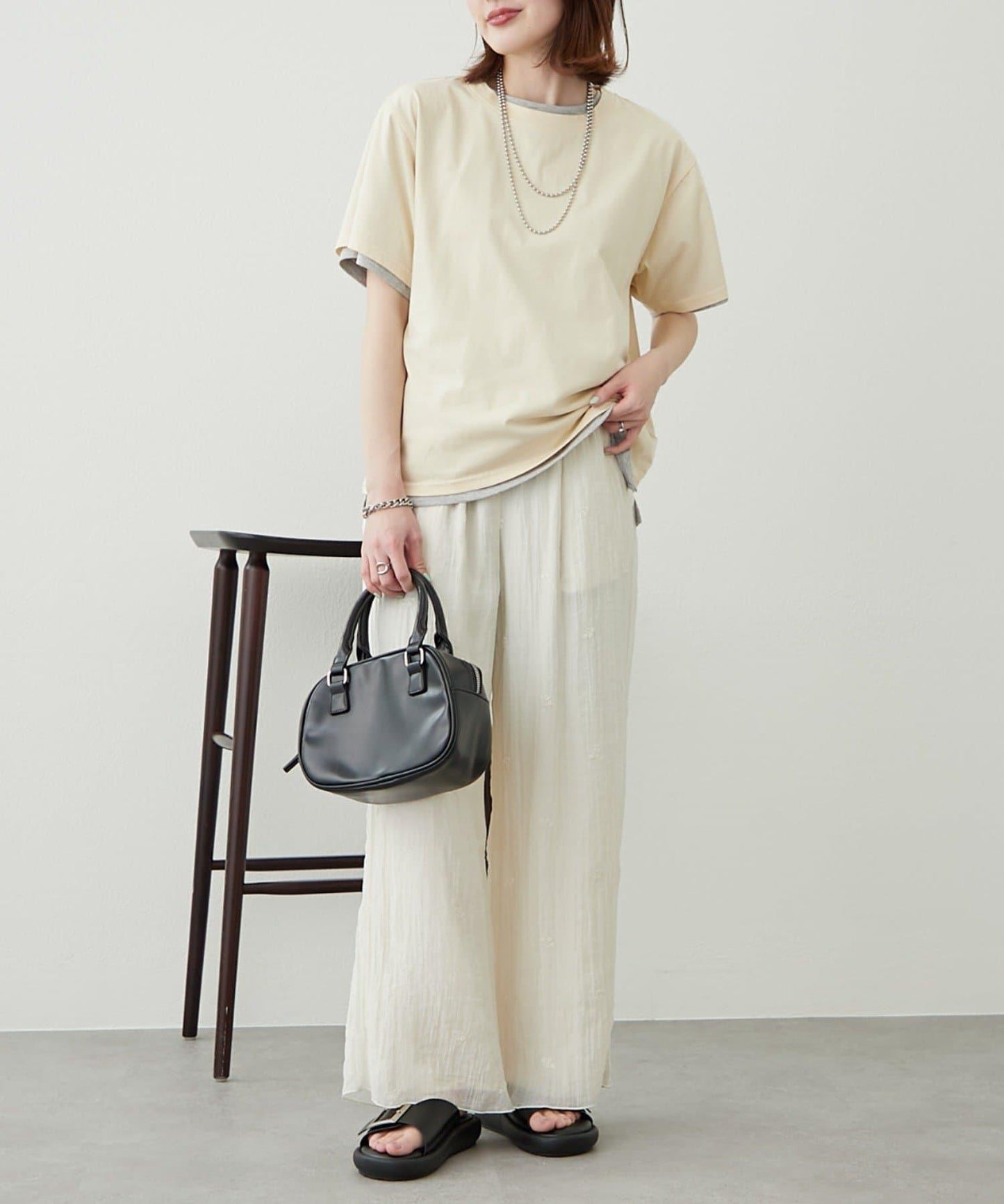 【柳樹】彩色疊層一點刺繡T恤