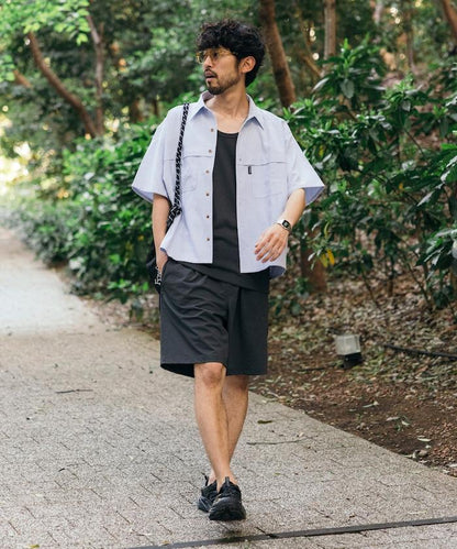 聯名 牛津紡 釣魚口袋 短款 短袖襯衫