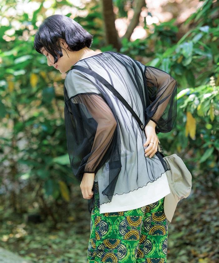 <驅蟲效果>蚊帳 齊褶泡泡袖蕾絲襯衫