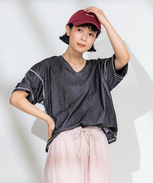 <接觸冷感>混紡 2WAY V領T恤【限定推出】