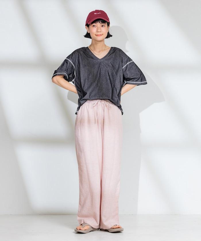 <接觸冷感>混紡 2WAY V領T恤【限定推出】
