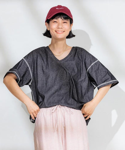 <接觸冷感>混紡 2WAY V領T恤【限定推出】