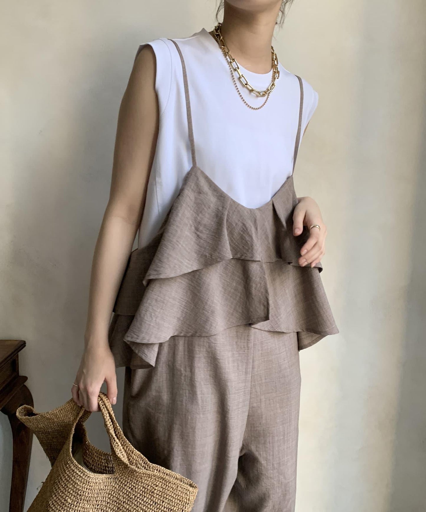 【限定】荷葉邊背心連體褲