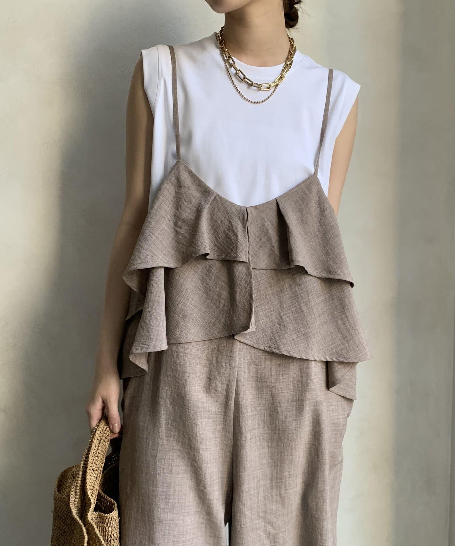 【限定】荷葉邊背心連體褲