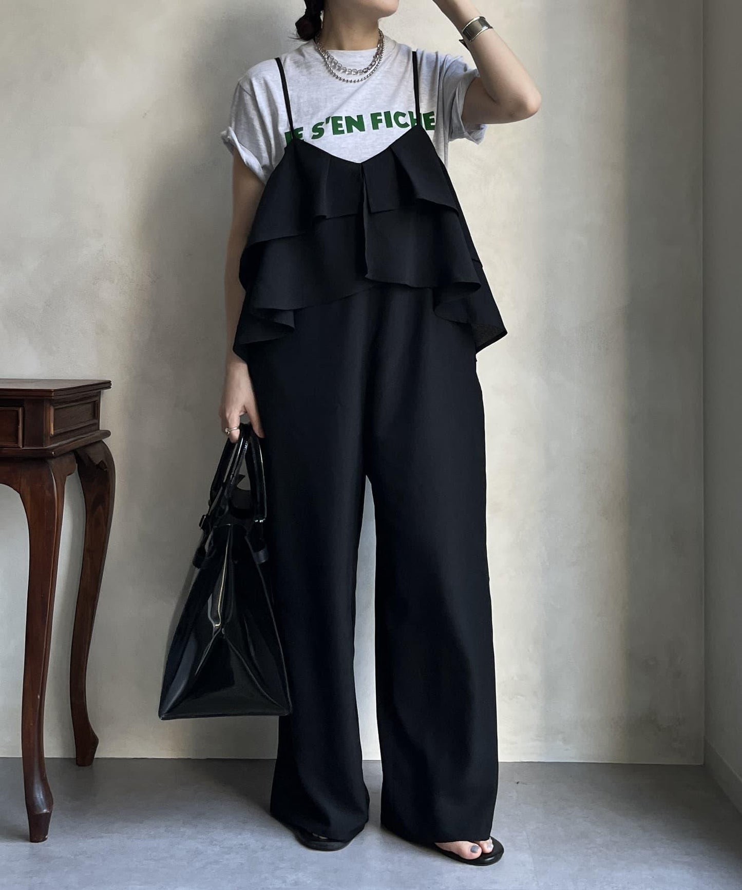 【限定】荷葉邊背心連體褲