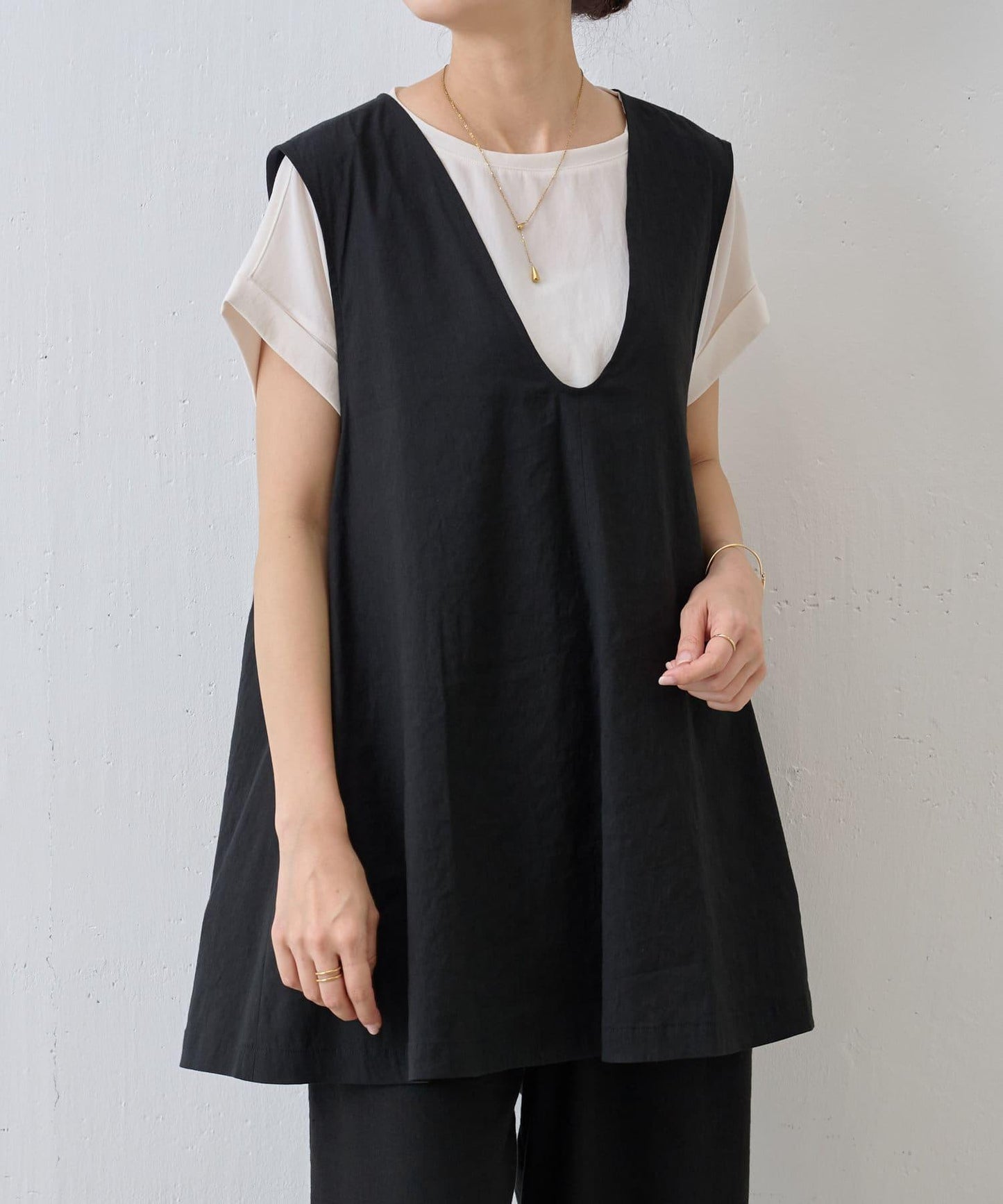 亞麻混合U領喇叭西裝外套