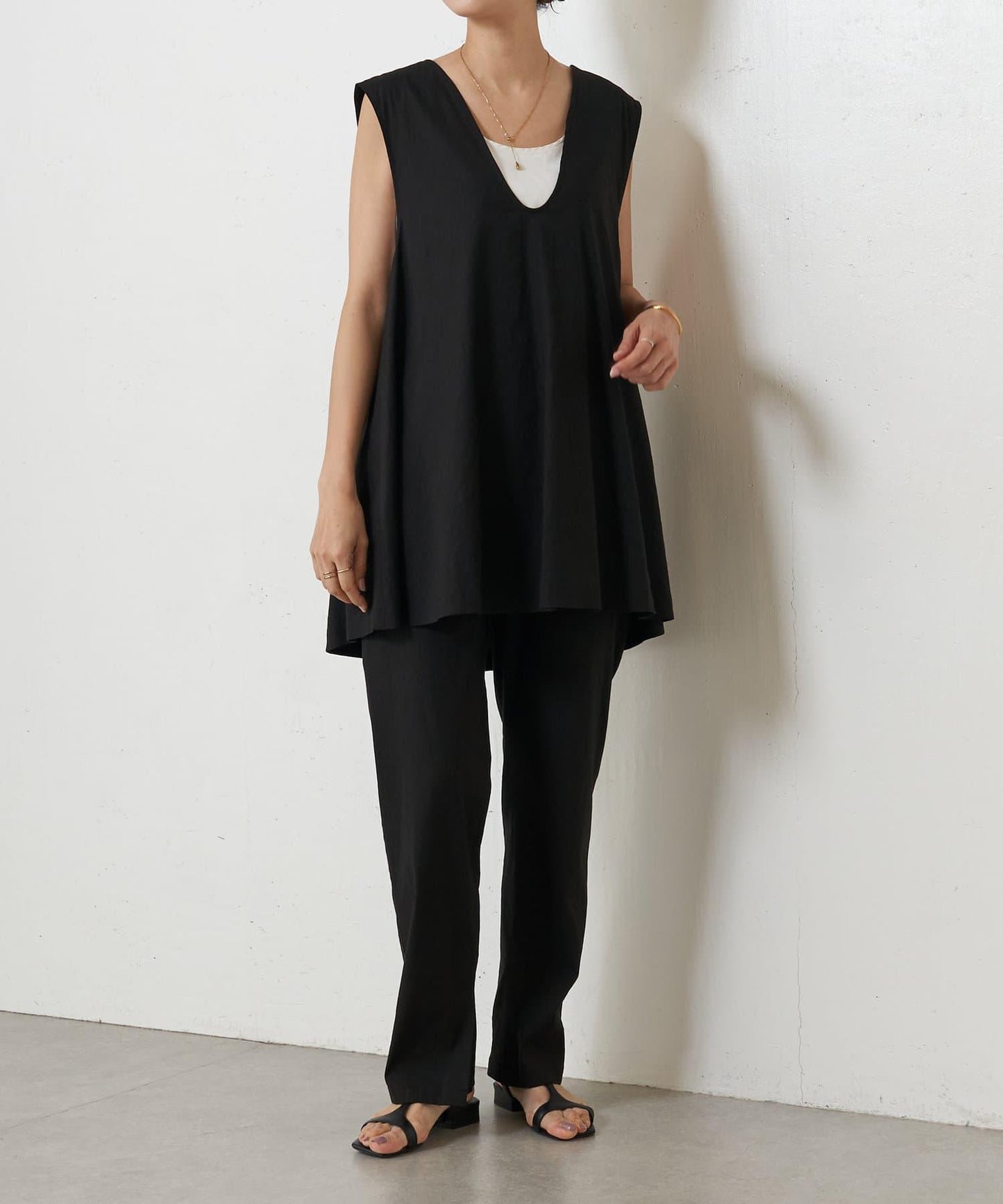 亞麻混合U領喇叭西裝外套