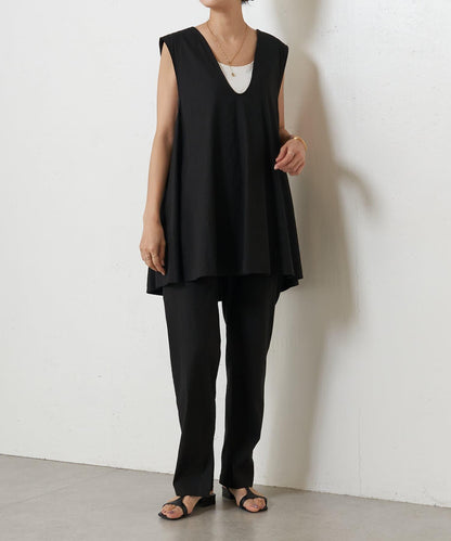 亞麻混合U領喇叭西裝外套