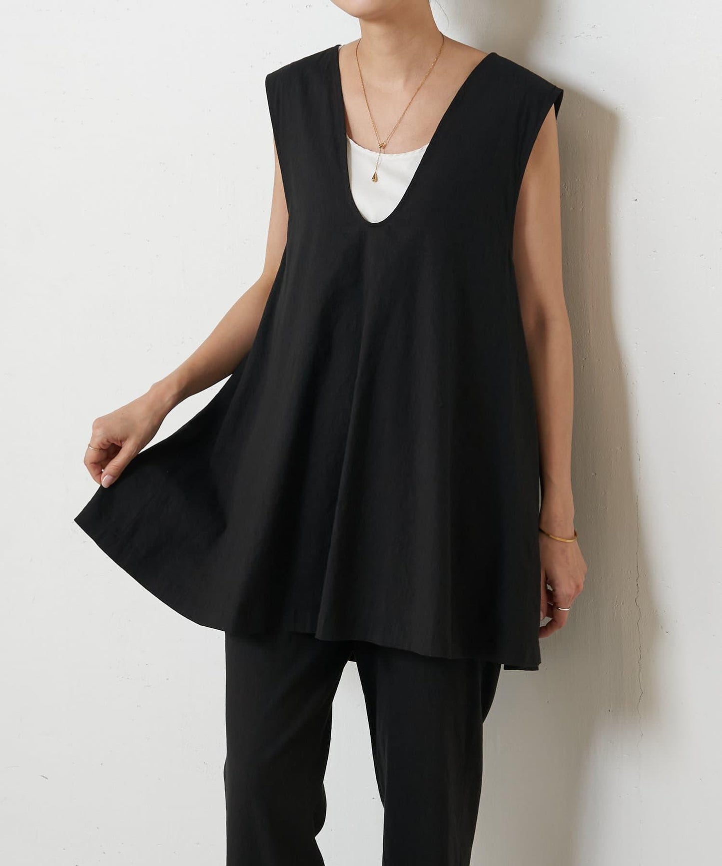 亞麻混合U領喇叭西裝外套