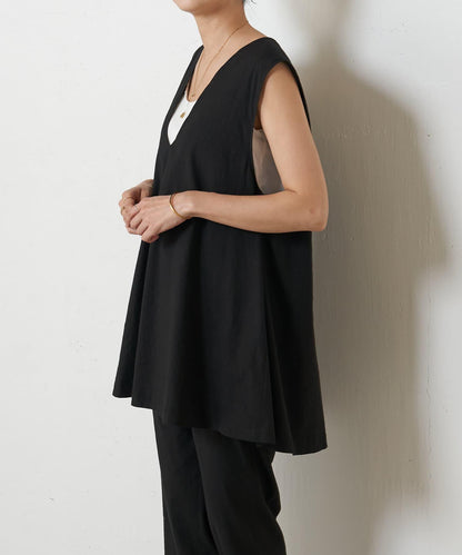 亞麻混合U領喇叭西裝外套