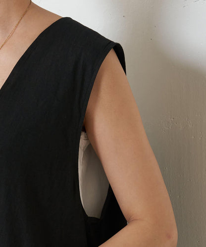 亞麻混合U領喇叭西裝外套