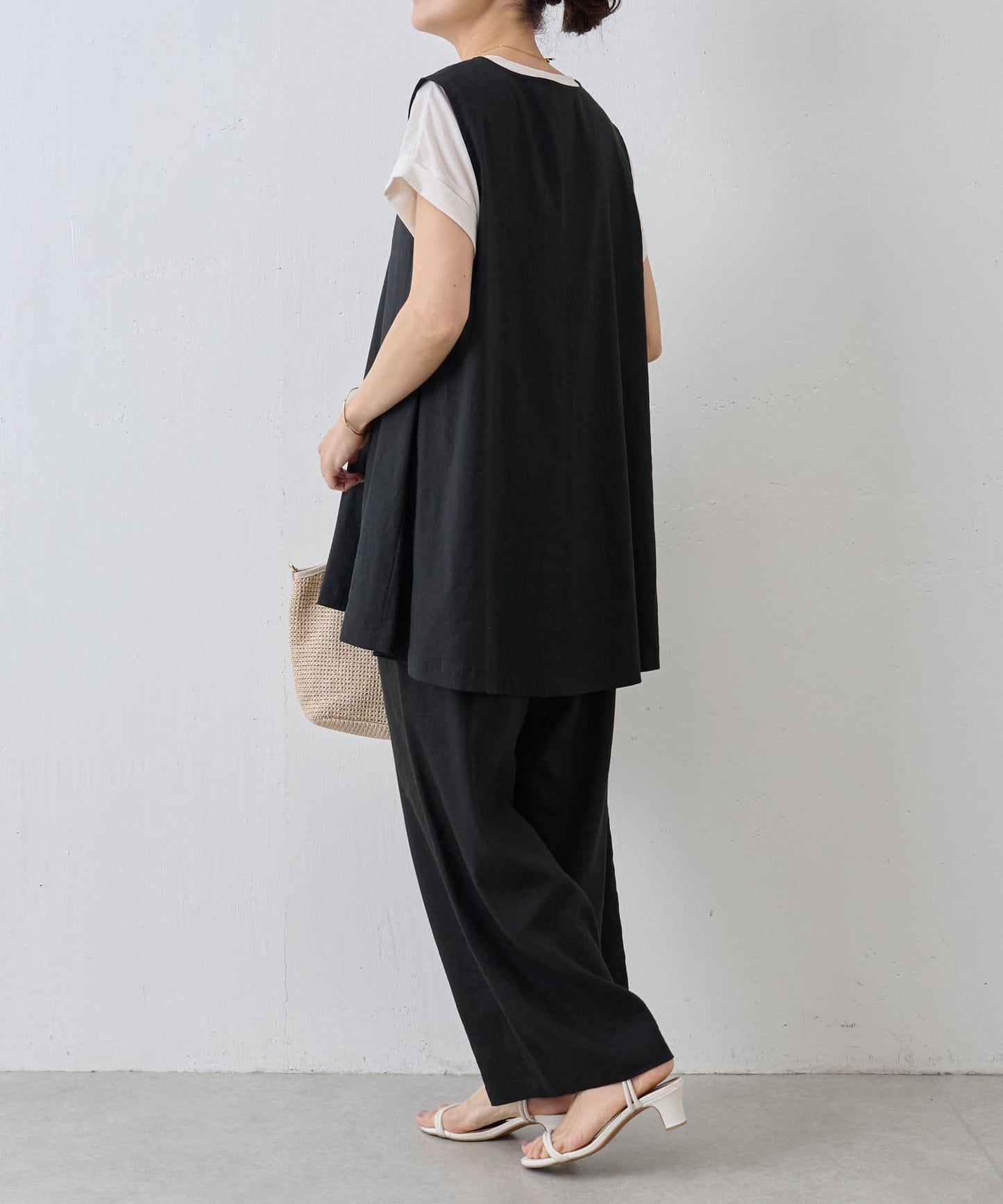 亞麻混合U領喇叭西裝外套