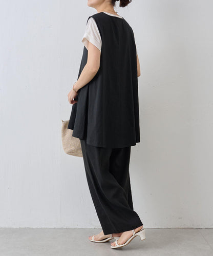 亞麻混合U領喇叭西裝外套