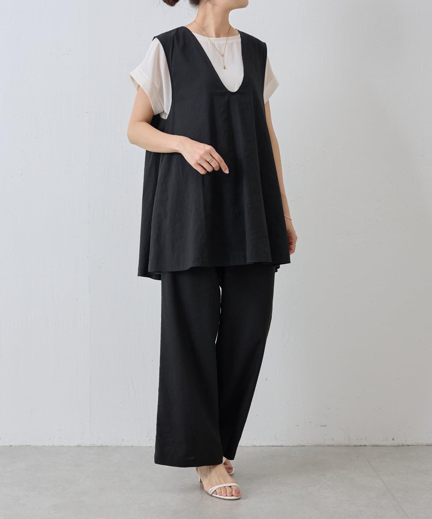 亞麻混合U領喇叭西裝外套