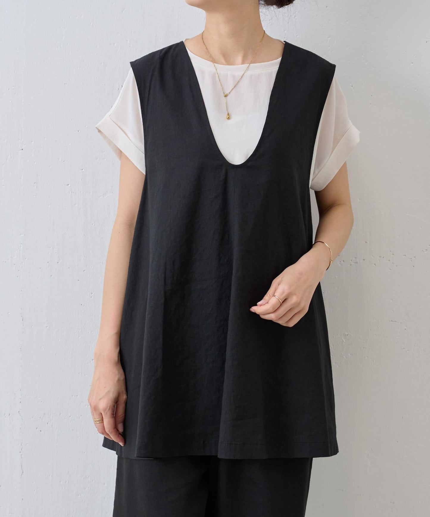 亞麻混合U領喇叭西裝外套