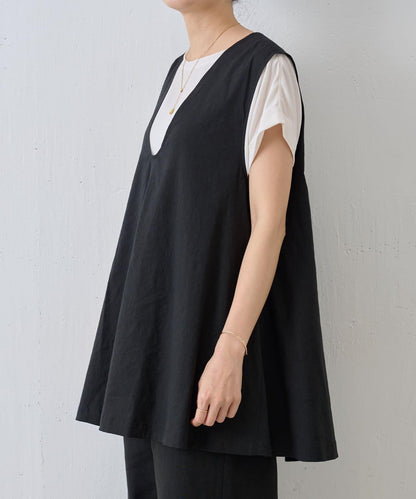 亞麻混合U領喇叭西裝外套