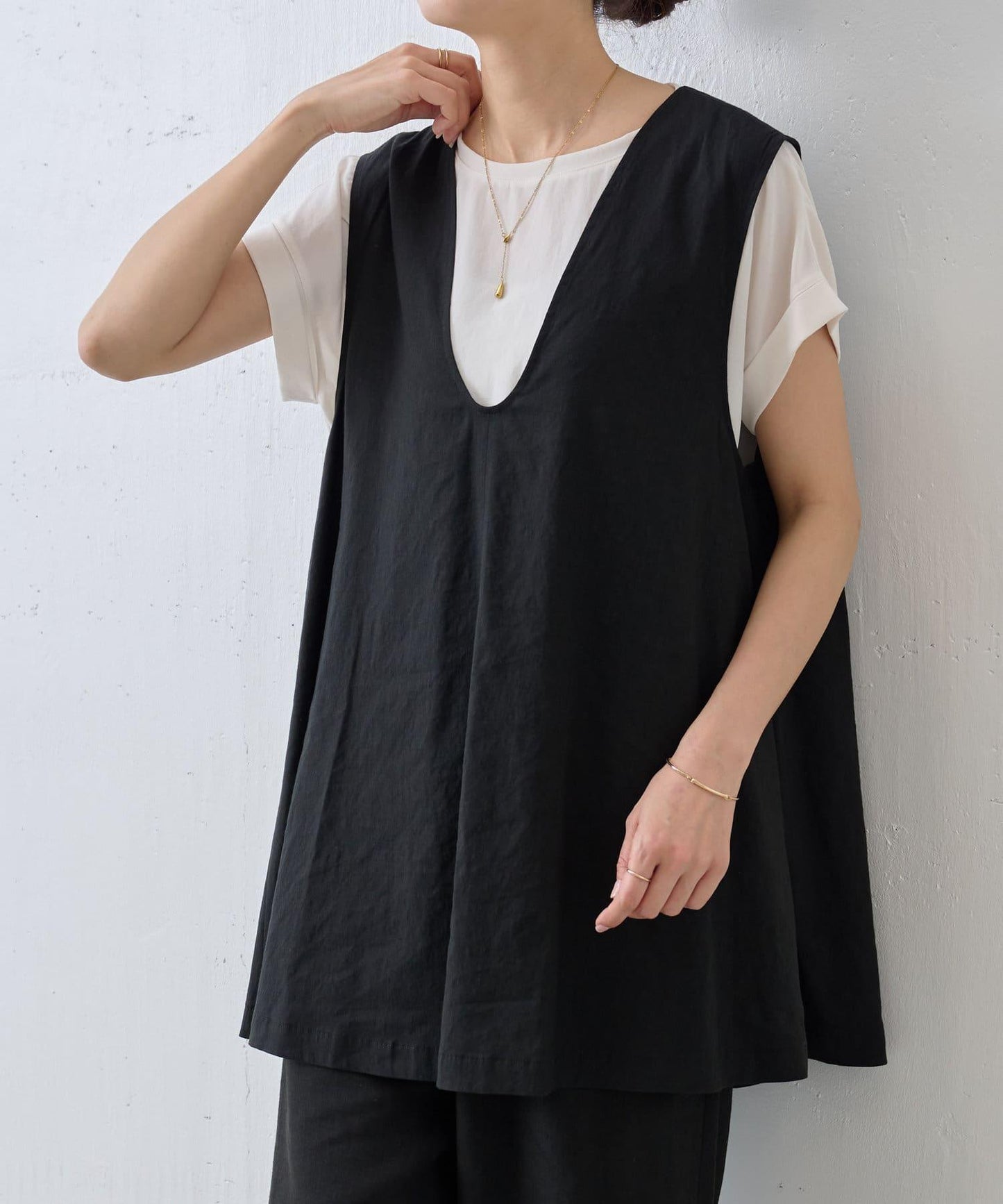 亞麻混合U領喇叭西裝外套