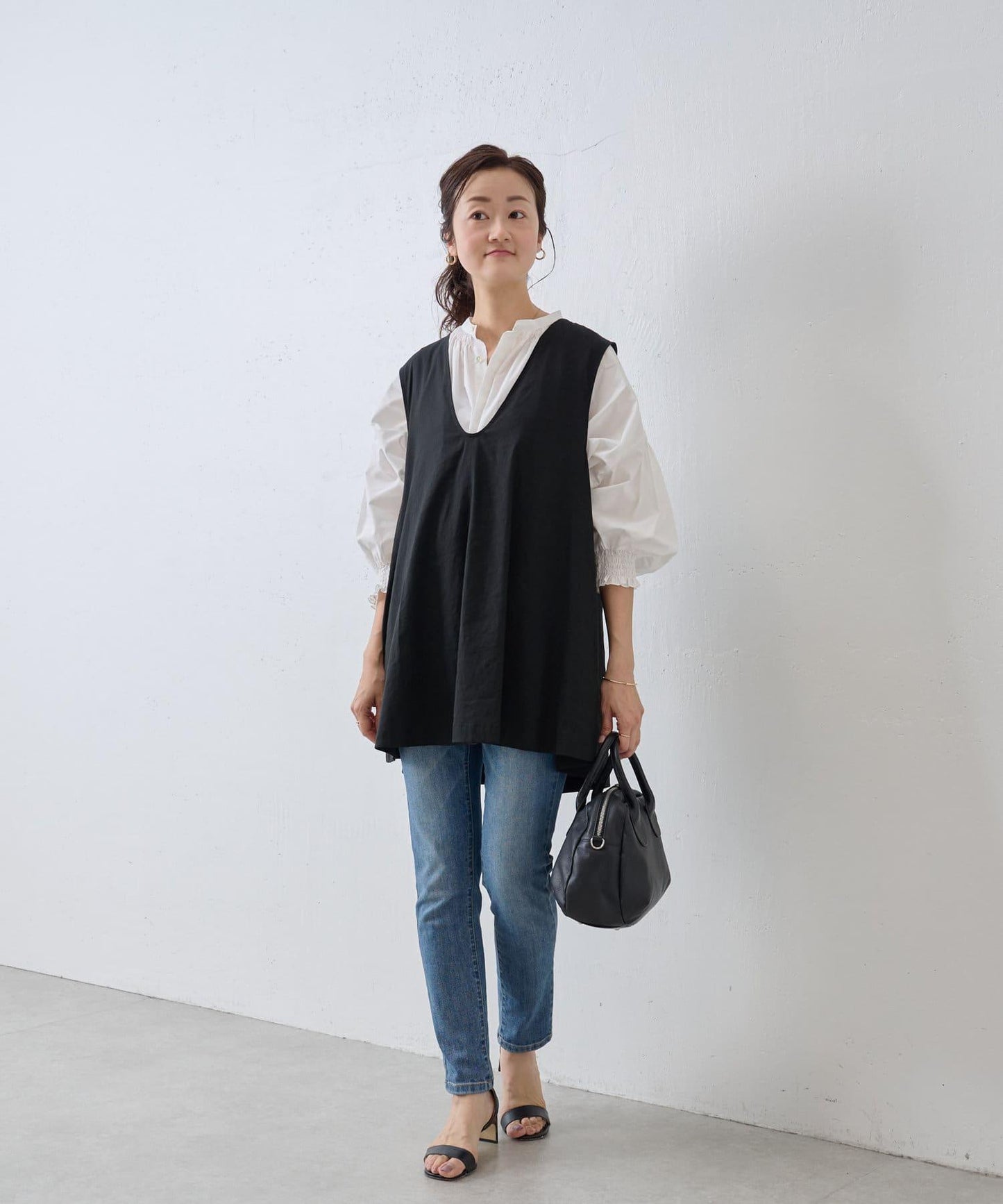 亞麻混合U領喇叭西裝外套