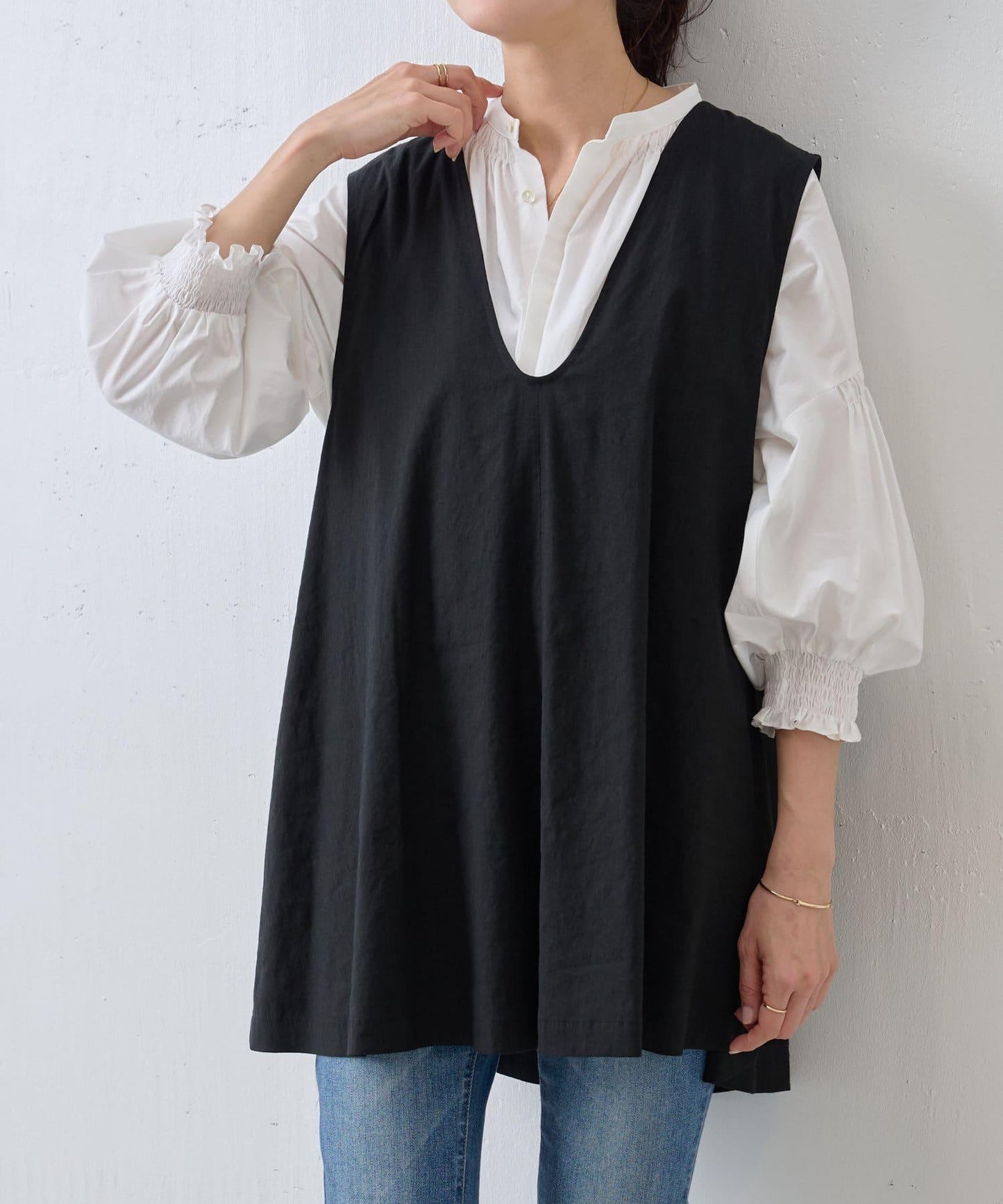 亞麻混合U領喇叭西裝外套