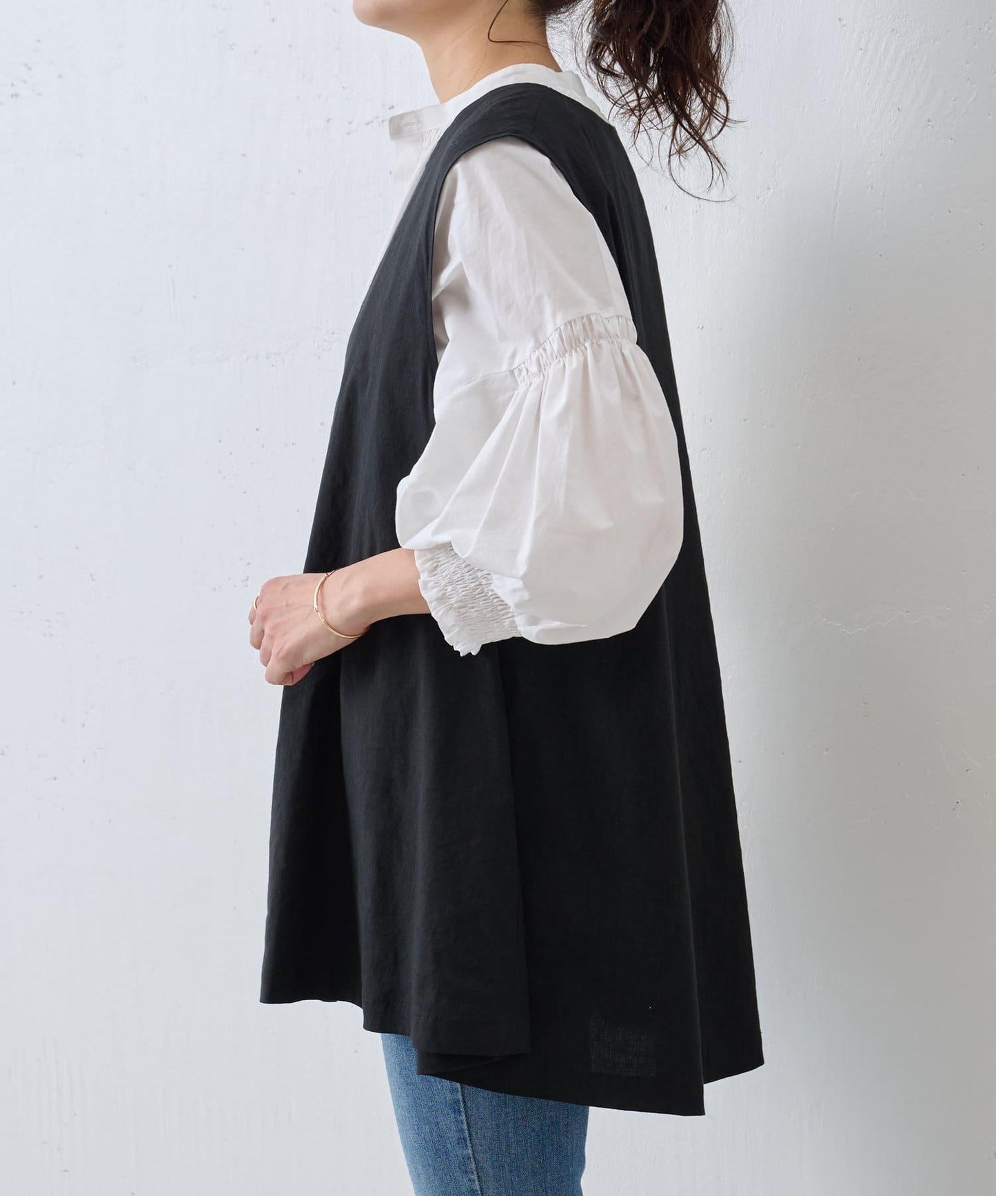 亞麻混合U領喇叭西裝外套