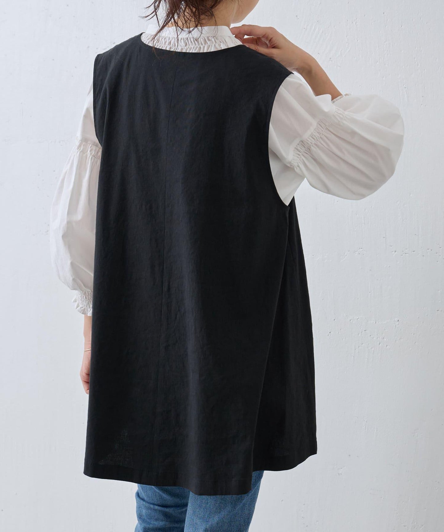 亞麻混合U領喇叭西裝外套