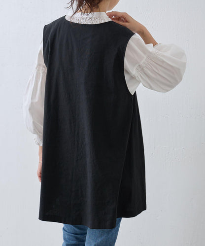 亞麻混合U領喇叭西裝外套