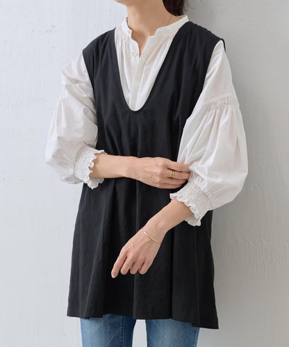 亞麻混合U領喇叭西裝外套