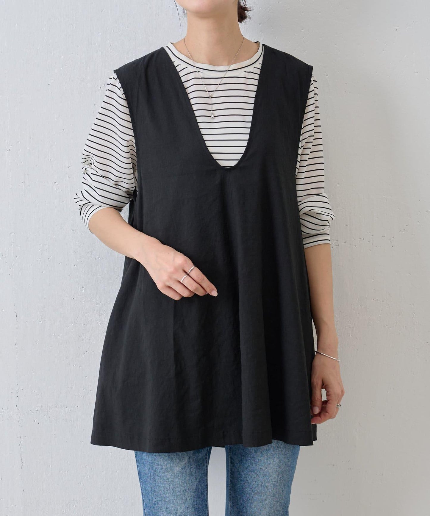 亞麻混合U領喇叭西裝外套