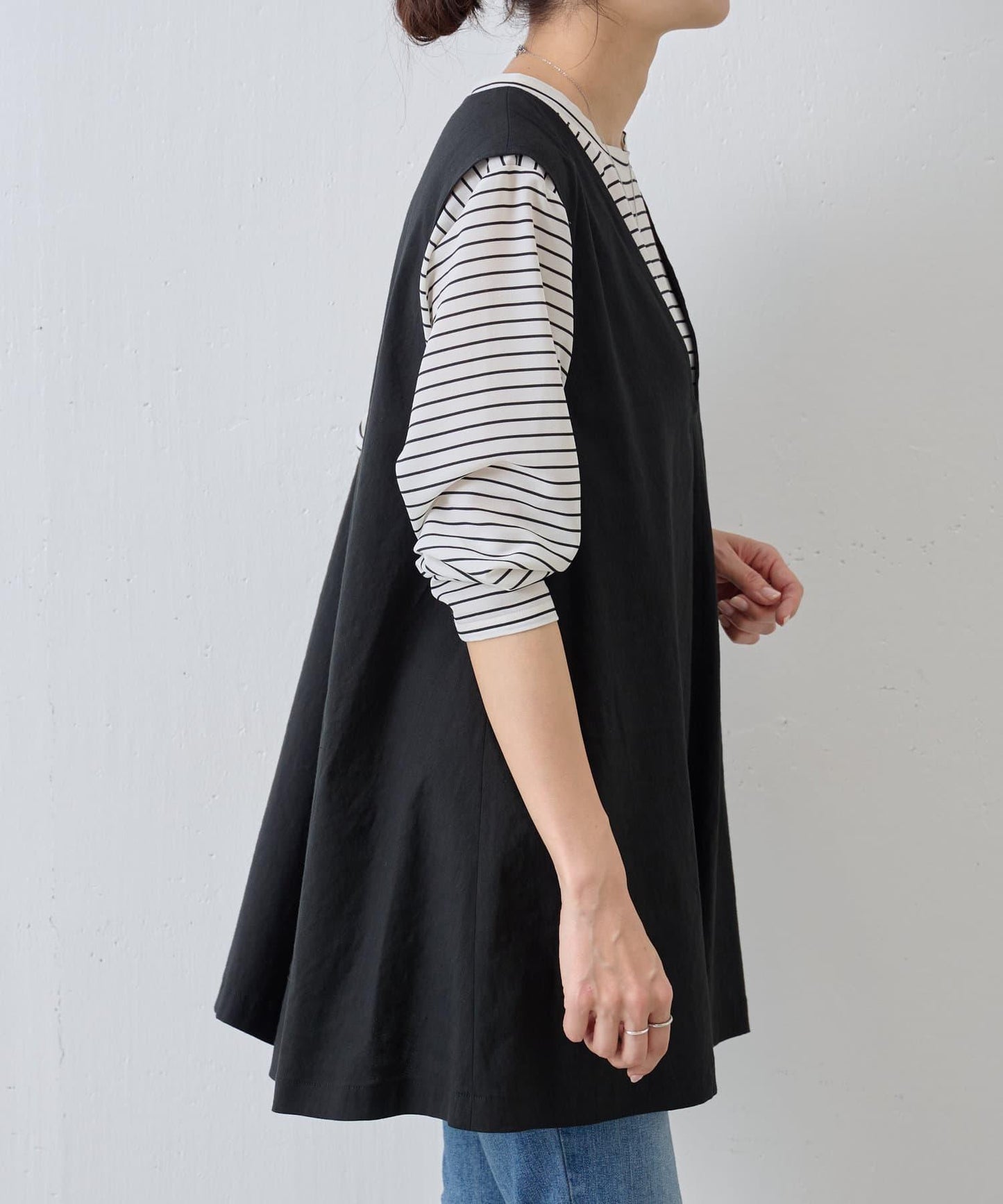 亞麻混合U領喇叭西裝外套