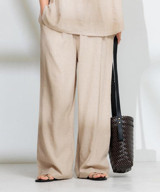 亞麻混紡 寬鬆 休閒褲<可搭配套裝>