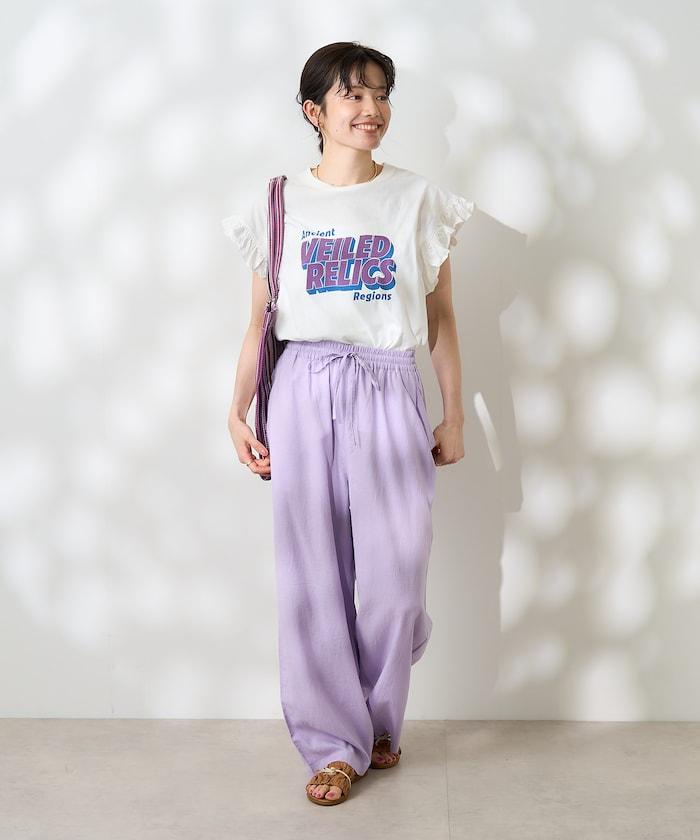 亞麻混紡 寬鬆 休閒褲＜可搭配套裝＞