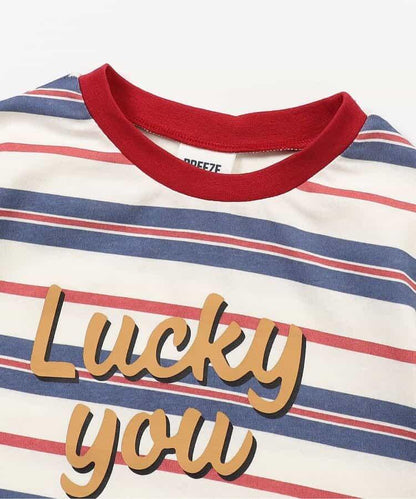 多色條紋拼接T恤