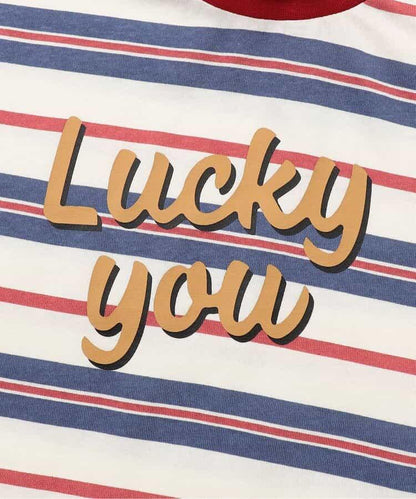 多色條紋拼接T恤