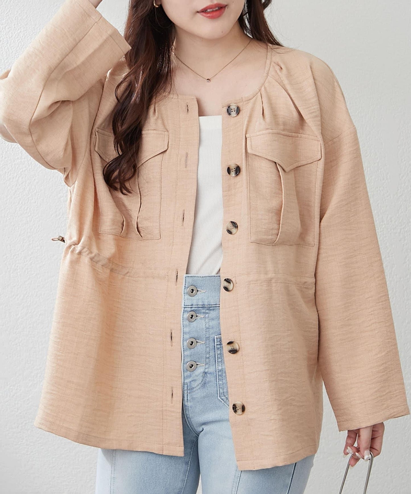 無領腰部收緊夾克