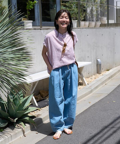 亞麻混紡領船型上衣＜可搭配套裝＞