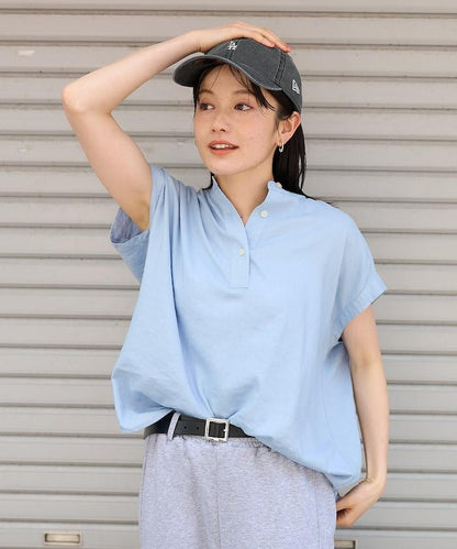 亞麻混紡領船型上衣＜可搭配套裝＞