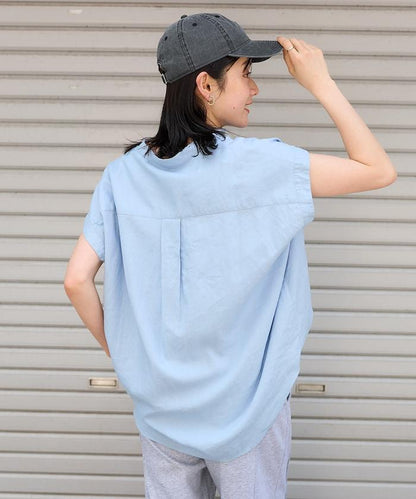 亞麻混紡領船型上衣＜可搭配套裝＞