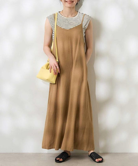 【套裝商品】亞麻粘膠 女士吊帶連衣裙 內搭套裝