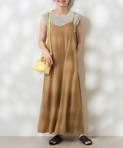 【套裝商品】亞麻粘膠 女士吊帶連衣裙 內搭套裝