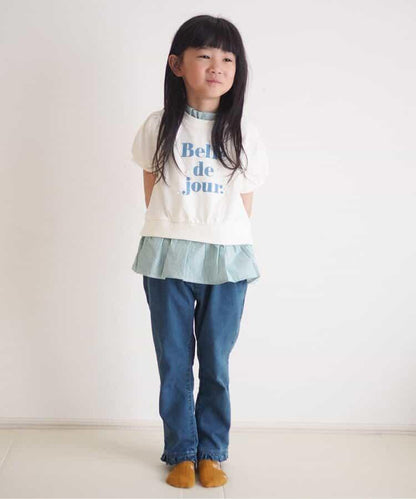 【連衣裙】荷葉領疊層logo印花T恤