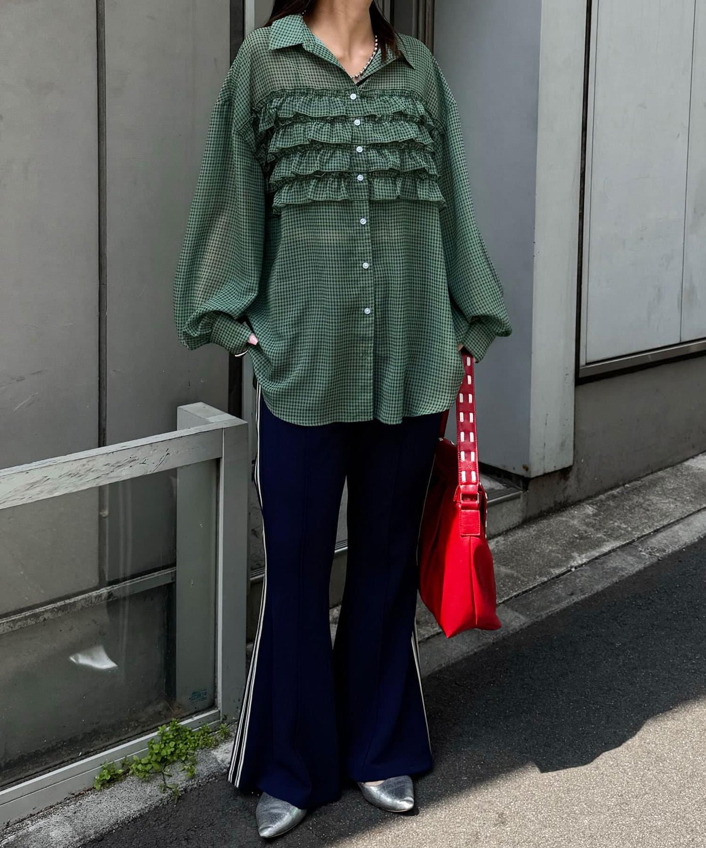 荷葉邊拼接上衣