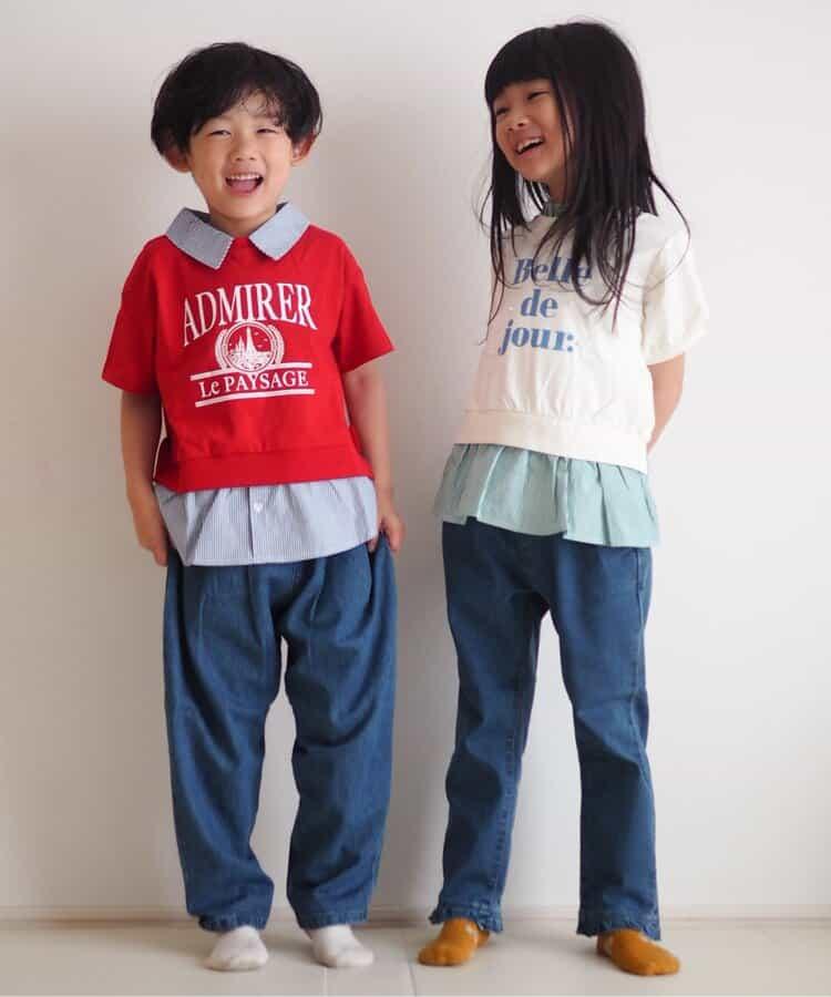 【連衣裙】荷葉領疊層logo印花T恤