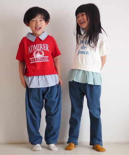 【連衣裙】荷葉領疊層logo印花T恤